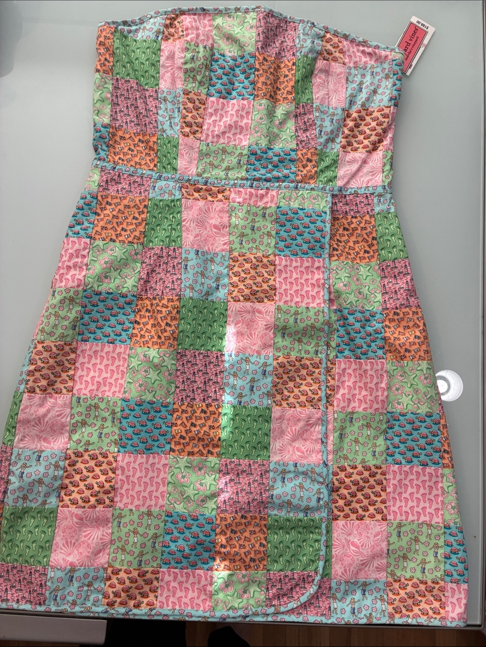 NWT Patchwork Seaside  Strapless cotton Dress Vineyard Vines summer scenes